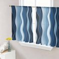 thumbnail image 1 of Sheer Curtains 45 Inch Length 2 Panels Set for Kitchen, Abstract Blue Moire Semi Sheer Curtains for Windows, Gradient Coastal Ocean Geometric Waves Voile Window Treatments Rod Pocket Curtain, 1 of 7