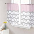 thumbnail image 1 of Sheer Curtains 45 Inch Length 2 Panels Set for Kitchen, Grey Chevron Semi Sheer Curtains for Windows, Geometric Pink Print Wavy Striped White Voile Window Treatments Rod Pocket Curtain, 1 of 7