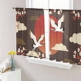 thumbnail image 1 of Sheer Curtains 45 Inch Length 2 Panels Set for Kitchen, Japanese Style Semi Sheer Curtains for Windows, Modern Cranes Cherry Flower Wave Brown Voile Window Treatments Rod Pocket Curtain, 1 of 7