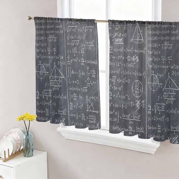 Sheer Curtains 45 Inch Length 2 Panels Set for Kitchen, Mathematics Formulas Semi Sheer Curtains for Windows, Blackboard with Math Numerical Geometric Voile Window Treatments Rod Pocket Curtain