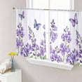 thumbnail image 1 of Sheer Curtains 45 Inch Length 2 Panels Set for Kitchen, Purple Flowers Semi Sheer Curtains for Windows, Butterfly Spring Floral Watercolor Farmhouse Voile Window Treatments Rod Pocket Curtain, 1 of 7