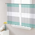 thumbnail image 1 of Sheer Curtains 45 Inch Length 2 Panels Set for Kitchen, Turquoise Grey Stripe Semi Sheer Curtains for Windows, Modern Art Horizontal Striped Voile Window Treatments Rod Pocket Curtain, 1 of 7