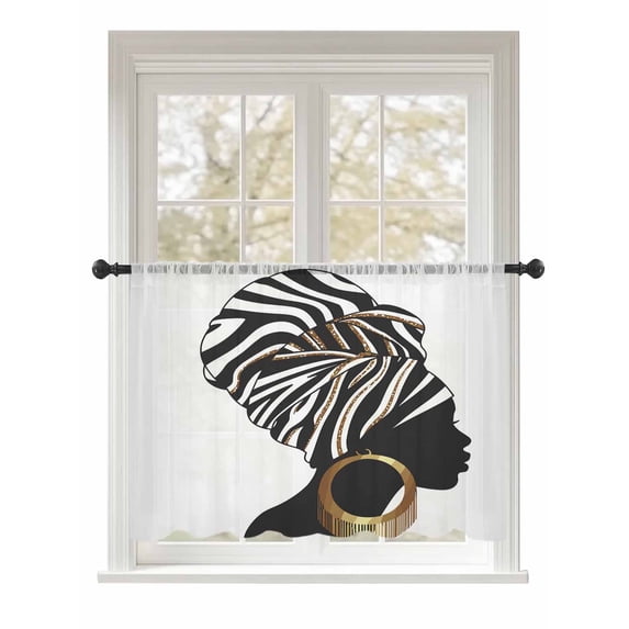 Sheer Curtains 45 Inch Length, Africans Semi Sheer Curtains Light Filtering Window Treatment, Modern Abstract Ethnic Women Privacy Voile Drapes for Living Room Bedroom 52x45 Inch