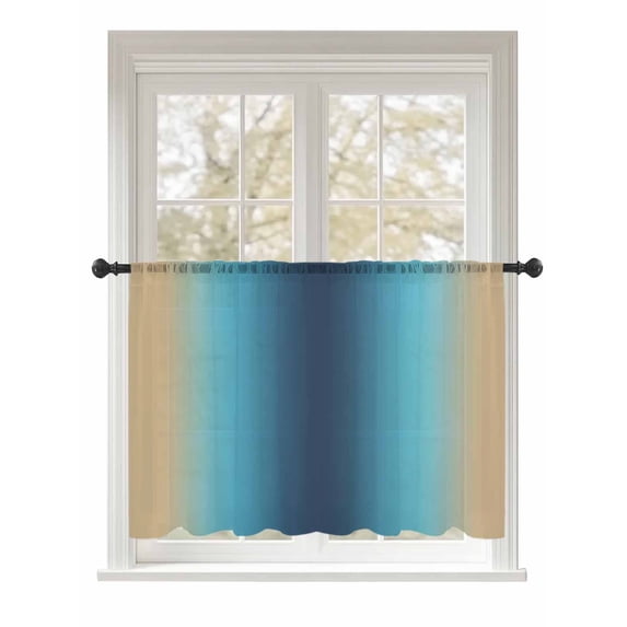 Sheer Curtains 45 Inch Length, Blue Teal Yellow Ombre Semi Sheer Curtains Light Filtering Window Treatment, Farmhouse Modern Gradient Art Privacy Voile Drapes for Living Room Bedroom 52x45 Inch