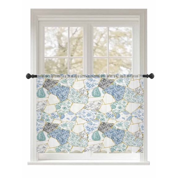 Sheer Curtains 45 Inch Length, Blue White Porcelain Semi Sheer Curtains Light Filtering Window Treatment, Traditional Oriental Chinese Art Privacy Voile Drapes for Living Room Bedroom 52x45 Inch