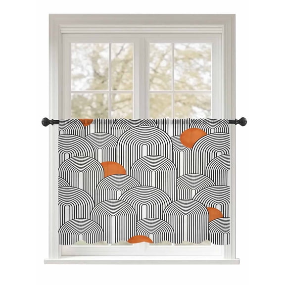Sheer Curtains 45 Inch Length, Boho Geometric Semi Sheer Curtains Light Filtering Window Treatment, Modern Abstract Chic Bohemian Stripes Privacy Voile Drapes for Living Room Bedroom 52x45 Inch