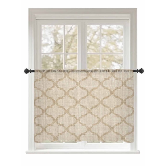 Sheer Curtains 45 Inch Length, Boho Moroccan Semi Sheer Curtains Light Filtering Window Treatment, Vintage Morocco Quatrefoil Geometric Privacy Voile Drapes for Living Room Bedroom 52x45 Inch