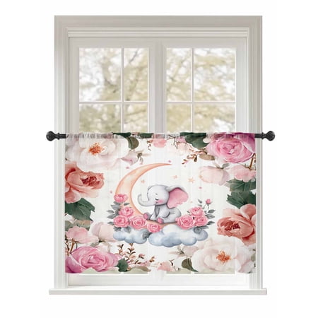 Sheer Curtains 45 Inch Length, Elephants Semi Sheer Curtains Light Filtering Window Treatment, Pink Elegant Spring Floral Botanical Privacy Voile Drapes for Living Room Bedroom 52x45 Inch price history and forecast - Hokiten LFF20260205-ksahishSYXY00043CUYAWHO