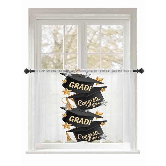 Sheer Curtains 45 Inch Length, Graduate Semi Sheer Curtains Light Filtering Window Treatment, Funny Words Modern Art Privacy Voile Drapes for Living Room Bedroom 52x45 Inch