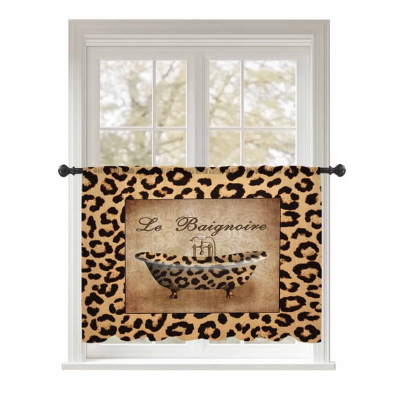Sheer Curtains 45 Inch Length, Leopard Printed Semi Sheer Curtains Light Filtering Window Treatment, Funny Animals Textured Bathtubs Privacy Voile Drapes for Living Room Bedroom 52x45 Inch