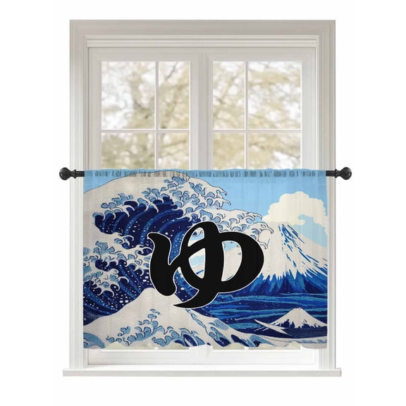 Sheer Curtains 45 Inch Length, Oceans Waves Semi Sheer Curtains Light Filtering Window Treatment, Mountain Peaks Cloudy Japanese Art Privacy Voile Drapes for Living Room Bedroom 52x45 Inch