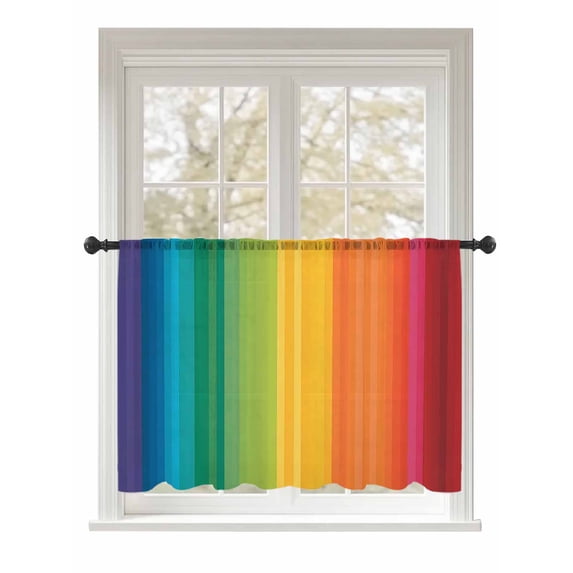 Sheer Curtains 45 Inch Length, Rainbow Striped Semi Sheer Curtains Light Filtering Window Treatment, Colorful Gradients Modern Abstract Art Privacy Voile Drapes for Living Room Bedroom 52x45 Inch