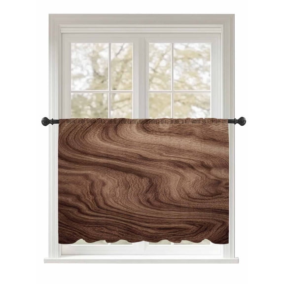 Sheer Curtains 45 Inch Length, Retro Wood Grain Semi Sheer Curtains Light Filtering Window Treatment, Rustic Farmhouse Wooden Board Brown Privacy Voile Drapes for Living Room Bedroom 52x45 Inch