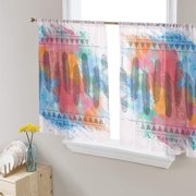 Sheer Curtains 45 Inches Long, Bohemia Abstract Geometric Shabby Chic Art Light Filtering Window Curtains for Living Room, Medi-eval Feather, Rod Pocket Voile Sheer Drapes, 52"W x 45"L, 2 Panels