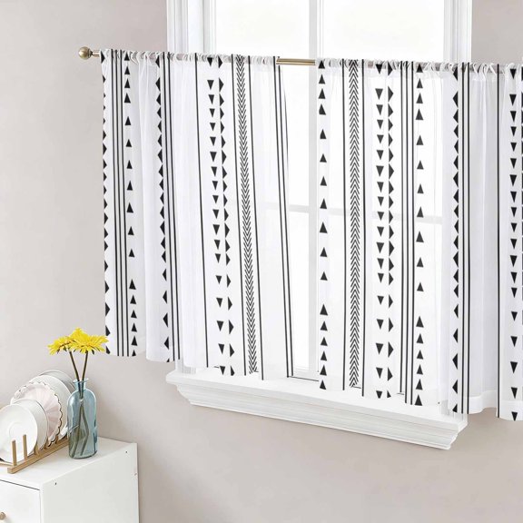Sheer Curtains 45 Inches Long, Boho Black Stripes Light Filtering Window Curtains for Living Room, Triangle Arrow Geometric Abstract Art Rod Pocket Voile Sheer Curtain Drapes, 52"W x 45"L, 2 Panels