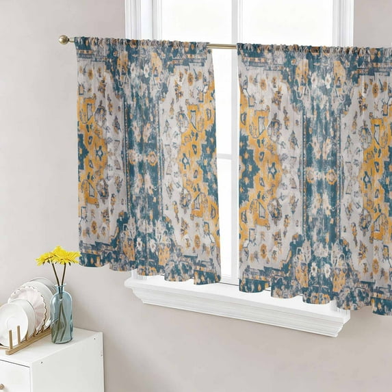Sheer Curtains 45 Inches Long, Boho Tribes Light Filtering Window Curtains for Living Room/Bedroom, Vintage Southwest Tribal Modern Art Rod Pocket Voile Sheer Curtain Drapes, 52"W x 45"L, 2 Panels
