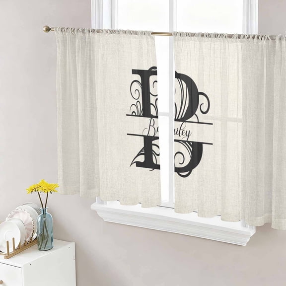 Sheer Curtains 45 Inches Long, Letter B Light Filtering Window Curtains for Living Room/Bedroom, Monogram Words Rod Pocket Voile Sheer Curtain Drapes, 52"W x 45"L, 2 Panels