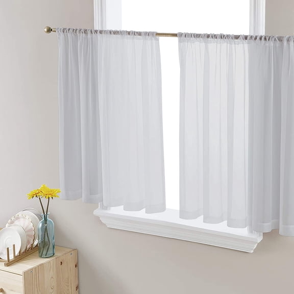 Sheer Curtains 45 Inches Long, Simple Solid Color Light Filtering Window Curtains for Living Room/Bedroom, Pure Light Grey Rod Pocket Voile Sheer Curtain Drapes, 52"W x 45"L, 2 Panels