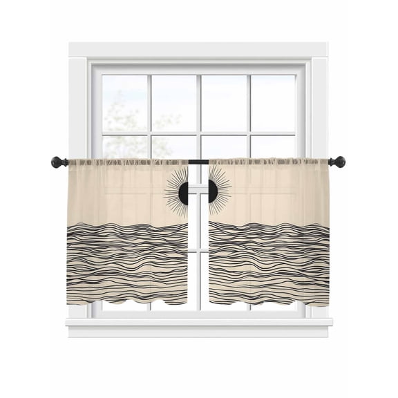 Sheer Curtains 45 inches Long 2 Panels Set Abstract Sun Ocean Modern Art Tiers Sheers Rod Pocket Small Window Short Curtains for Kitchen Cafe, Each 52" W x 45" L