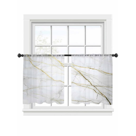 Sheer Curtains 45 inches Long 2 Panels Set Gold White Marble Gold Lines Abstract Modern Tiers Sheers Rod Pocket Small Window Short Curtains for Kitchen Cafe, Each 52" W x 45" L