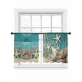 thumbnail image 1 of Sheer Curtains 45 inches Long 2 Panels Set Ocean Marine Vintage Shell Starfish Blue Wood Grain Tiers Sheers Rod Pocket Small Window Short Curtains for Kitchen Cafe, Each 52" W x 45" L, 1 of 7