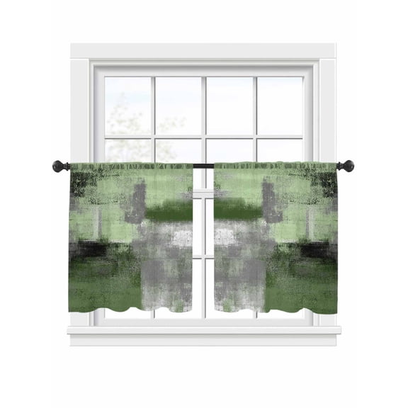 Sheer Curtains 45 inches Long 2 Panels Set Sage Green Abstract Modern Green Gray Brush Strokes Texture Tiers Sheers Rod Pocket Small Window Short Curtains for Kitchen Cafe, Each 52" W x 45" L