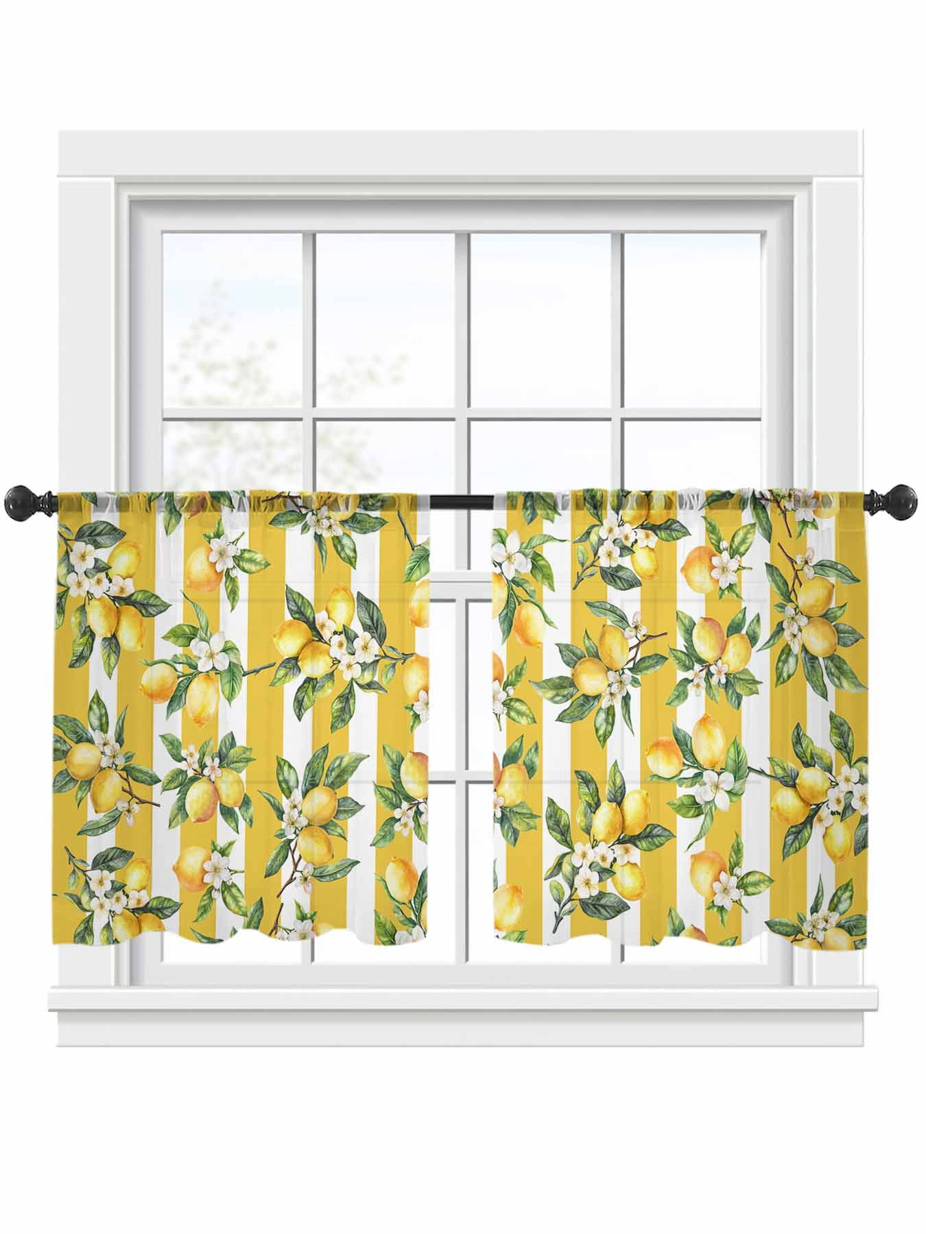 Sheer Curtains 45 inches Long 2 Panels Set Summer Plant Retro Lemon ...