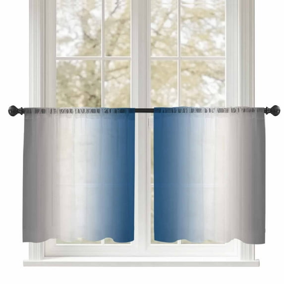 Sheer Curtains 45 inches Long, Abstract Dark Gray Lake Blue Gradient Ombre Light Filtering Sheer Window Curtains Rod Pocket Voile Drapes for Bedroom Living Room, 52"W x 45"L 2 Panels