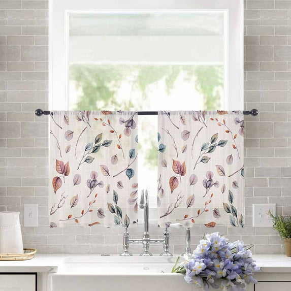 Sheer Curtains 45 inches Long, Fall Leaf Vintage Autumn Leaf Plant Light Filtering Sheer Window Curtains Rod Pocket Voile Drapes for Bedroom Living Room, 52"W x 45"L 2 Panels