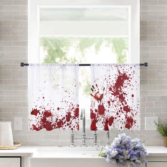 Sheer Curtains 45 inches Long, Halloween Scary Blood Fingerprints Light Filtering Sheer Window Curtains Rod Pocket Voile Drapes for Bedroom Living Room, 52"W x 45"L 2 Panels