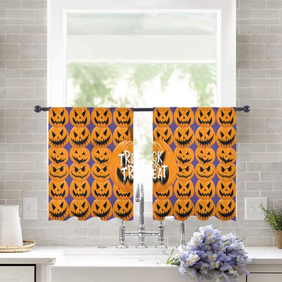 Sheer Curtains 45 inches Long, Halloween Trick or Treat Horrible Pumpkin Purple Light Filtering Sheer Window Curtains Rod Pocket Voile Drapes for Bedroom Living Room, 52"W x 45"L 2 Panels