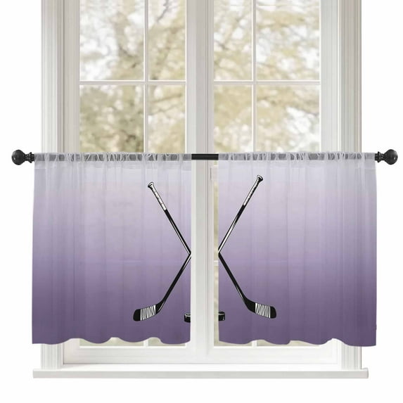 Sheer Curtains 45 inches Long, Ice Hockey Winter Sports Light Purple Gradients Light Filtering Sheer Window Curtains Rod Pocket Voile Drapes for Bedroom Living Room, 52"W x 45"L 2 Panels