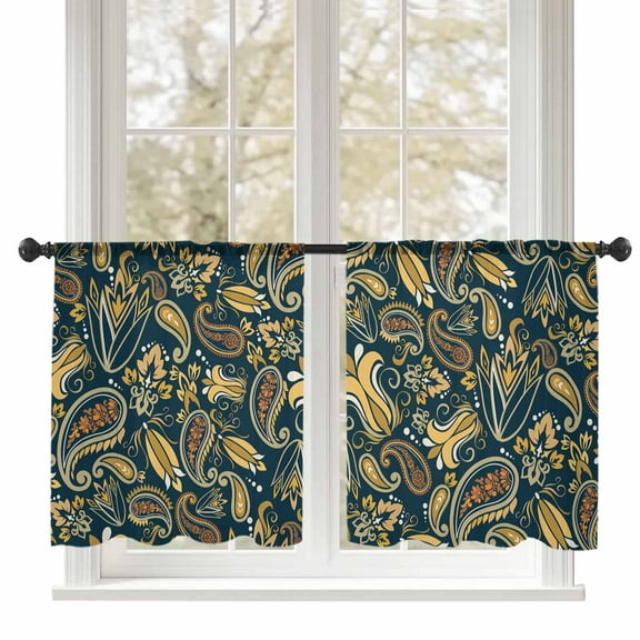 Sheer Curtains 45 inches Long, Paisley Yellow Flowers Retro Abstract Floral Light Filtering Sheer Window Curtains Rod Pocket Voile Drapes for Bedroom Living Room, 52"W x 45"L 2 Panels