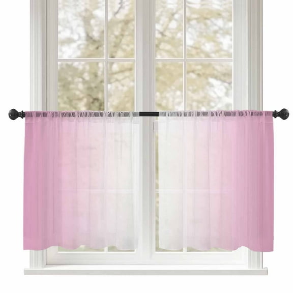 Sheer Curtains 45 inches Long, Pink and White Gradient Light Filtering Sheer Window Curtains Rod Pocket Voile Drapes for Bedroom Living Room, 52"W x 45"L 2 Panels