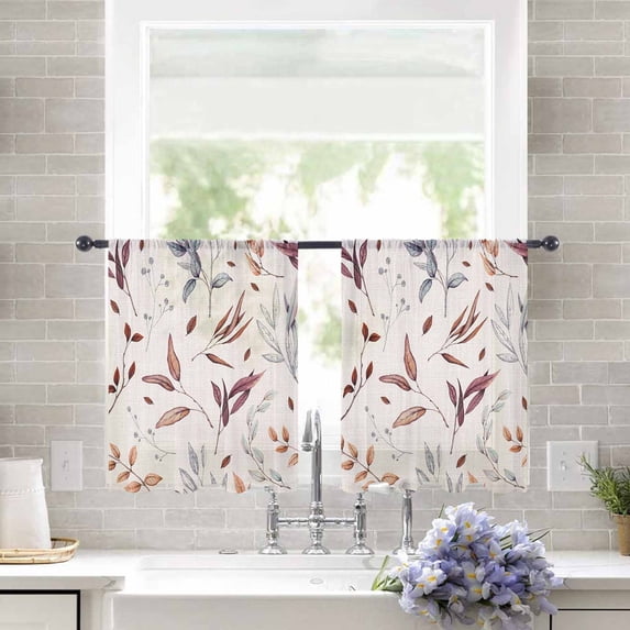 Sheer Curtains 45 inches Long, Plant Vintage Retro Fall Leaf Thanksgiving Light Filtering Sheer Window Curtains Rod Pocket Voile Drapes for Bedroom Living Room, 52"W x 45"L 2 Panels