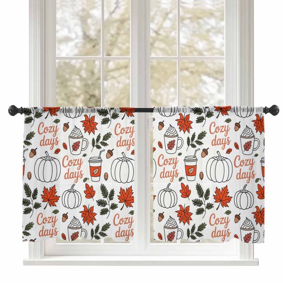 Sheer Curtains 45 inches Long, Simple Pumpkin Coffe Maple Leaf Cozy Day Autumn Theme Light Filtering Sheer Window Curtains Rod Pocket Voile Drapes for Bedroom Living Room, 52"W x 45"L 2 Panels