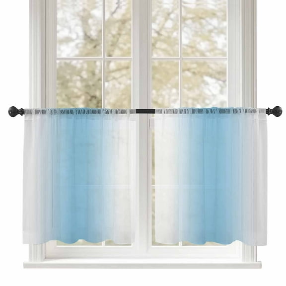 Sheer Curtains 45 inches Long, Sky Blue White Gradient Simple Pattern Light Filtering Sheer Window Curtains Rod Pocket Voile Drapes for Bedroom Living Room, 52"W x 45"L 2 Panels