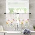 Sheer Curtains 45 inches Long, Spring Rustic Pink and Yellow Flowers Burlap Texture Light