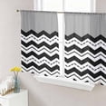 thumbnail image 1 of Sheer Curtains 54 Inch Length 2 Panels Set for Kitchen, Black Chevron Semi Sheer Curtains for Windows, Geometric Grey Print Wavy Striped White Voile Window Treatments Rod Pocket Curtain, 1 of 7