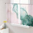 thumbnail image 1 of Sheer Curtains 54 Inch Length 2 Panels Set for Kitchen, Marble Green Semi Sheer Curtains for Windows, Pink Gold Modern Foil Glitter Wavy Art Voile Window Treatments Rod Pocket Curtain, 1 of 7