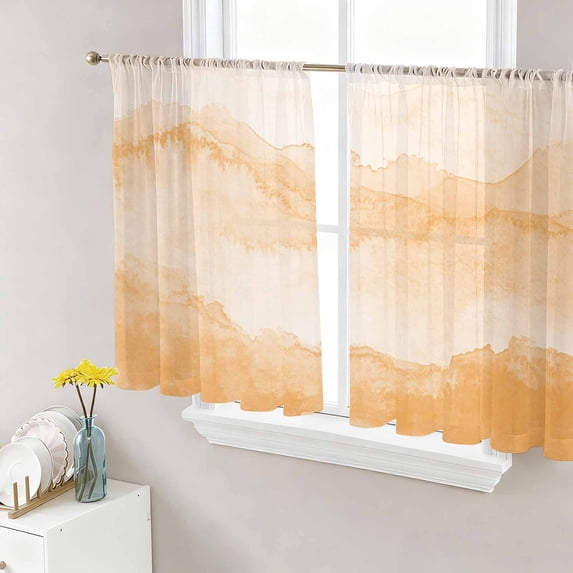 Sheer Curtains 54 Inch Length 2 Panels Set for Kitchen, Orange Ombre Mountain Semi Sheer Curtains for Windows, Nature Abstract Art Marble Gradient Voile Window Treatments Rod Pocket Curtain