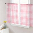 thumbnail image 1 of Sheer Curtains 54 Inch Length 2 Panels Set for Kitchen, Pink Plaid Semi Sheer Curtains for Windows, Modern Art Checkered Farmhouse Voile Window Treatments Rod Pocket Curtain, 1 of 7