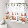 thumbnail image 1 of Sheer Curtains 54 Inch Length 2 Panels Set for Kitchen, Red Poppy Semi Sheer Curtains for Windows, Spring Farmhouse Country Flower Leaf Plant Voile Window Treatments Rod Pocket Curtain, 1 of 7