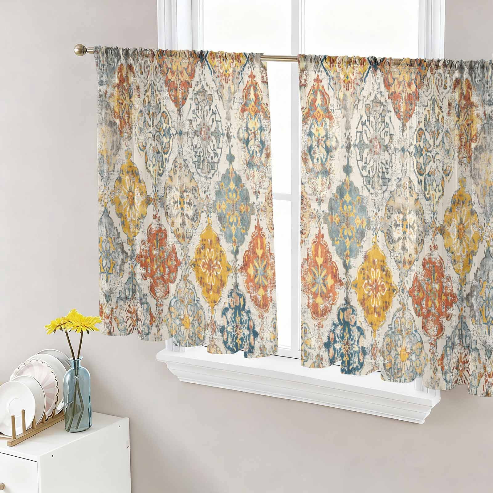 Sheer Curtains 54 Inch Length 2 Panels Set for Kitchen, Retro Morocco ...