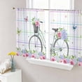 thumbnail image 1 of Sheer Curtains 54 Inch Length 2 Panels Set for Kitchen, Spring Semi Sheer Curtains for Windows, Bicycles Botanical Leaves Rose Colorful Stripes Voile Window Treatments Rod Pocket Curtain, 1 of 7