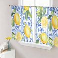 thumbnail image 1 of Sheer Curtains 54 Inch Length 2 Panels Set for Kitchen, Yellow Lemon Semi Sheer Curtains for Windows, Botanical Spring Leaves Abstract Blue Tile Voile Window Treatments Rod Pocket Curtain, 1 of 7