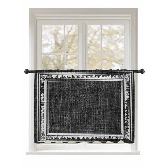 Sheer Curtains 54 Inch Length, Black Retro Greek Key Semi Sheer Curtains Light Filtering Window Treatment, Greece Ancient Rustic Geometric Privacy Voile Drapes for Living Room Bedroom 52x54 Inch
