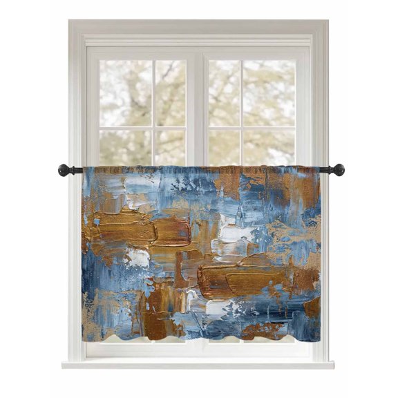 Sheer Curtains 54 Inch Length, Blue Brown Abstract Semi Sheer Curtains Light Filtering Window Treatment, Gradient Vintage Oil Painting Modern Art Privacy Voile Drapes for Living Room 52x54 Inch