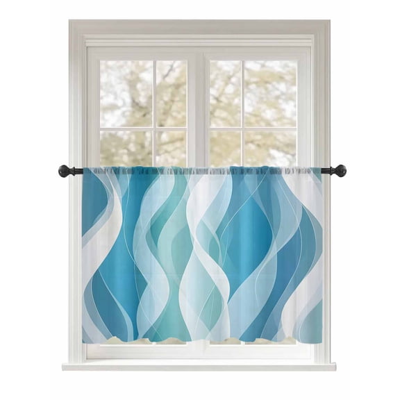 Sheer Curtains 54 Inch Length, Blue Ombre Semi Sheer Curtains Light Filtering Window Treatment, Modern Moire Abstract Art Aesthetics Privacy Voile Drapes for Living Room Bedroom 52x54 Inch