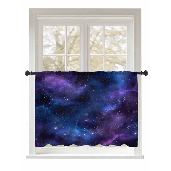 Sheer Curtains 54 Inch Length, Blue Purple Sky Semi Sheer Curtains Light Filtering Window Treatment, Modern Black Star Night Nature Scenery Privacy Voile Drapes for Living Room Bedroom 52x54 Inch